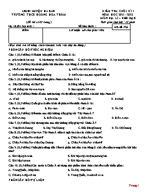 Đề kiểm tra cuối kì 1 môn Địa lí Lớp 8 - Năm học 2021-2022